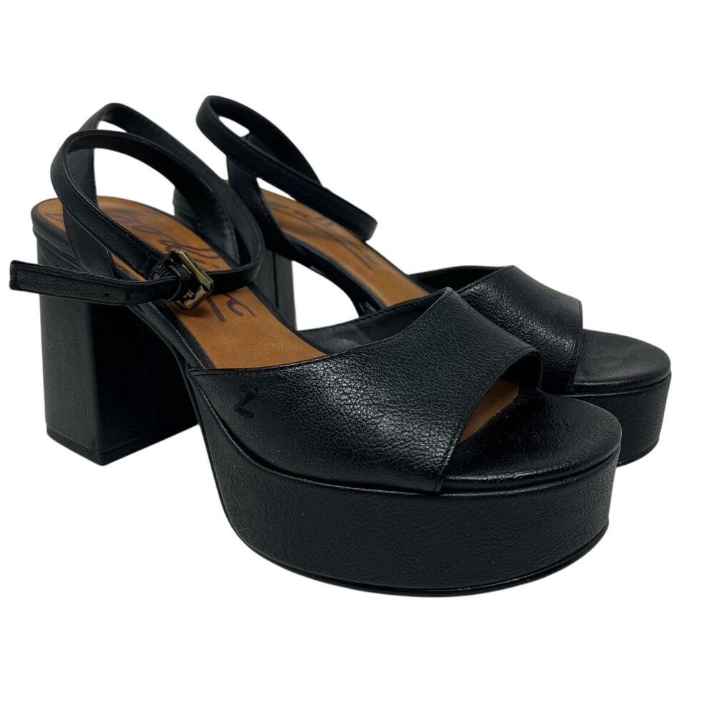 Zodiac Priya Black Faux Leather Platform Heels Sandals 8